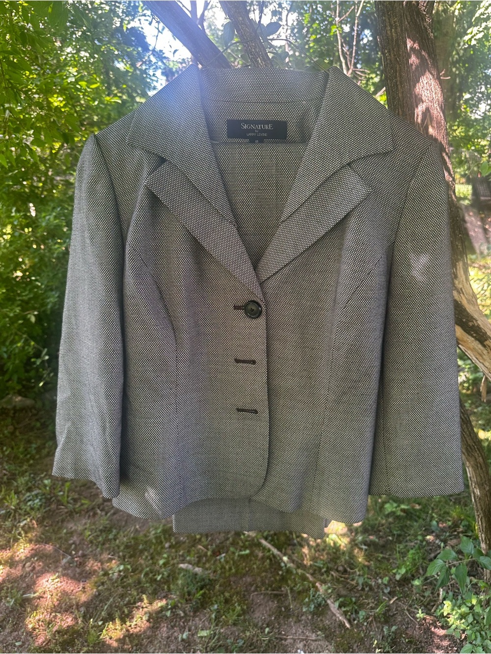 Larry Levine Black and White Herringbone Blazer Pant Suit